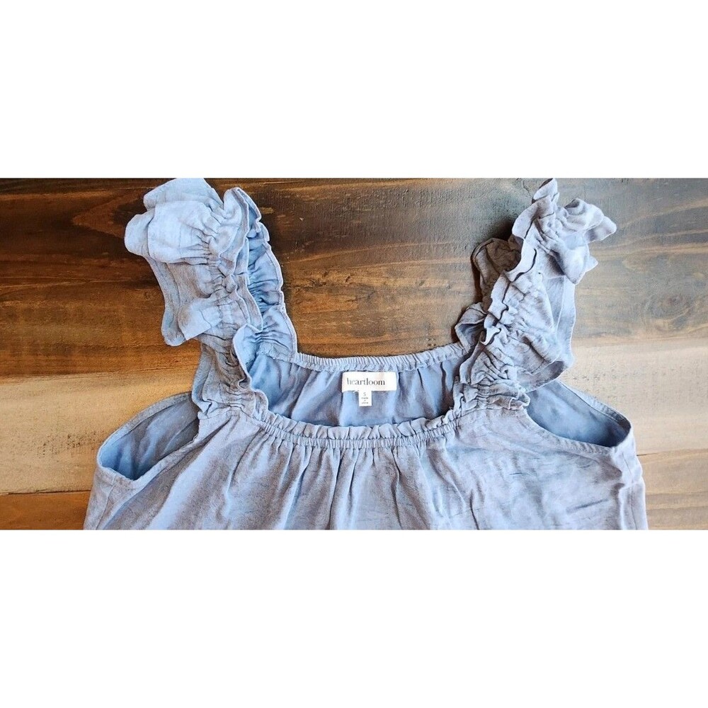 Heartloom Women's Top Light Blue Ruffle Sleeve Cropped Loose Sz Small - Picture 2 of 11